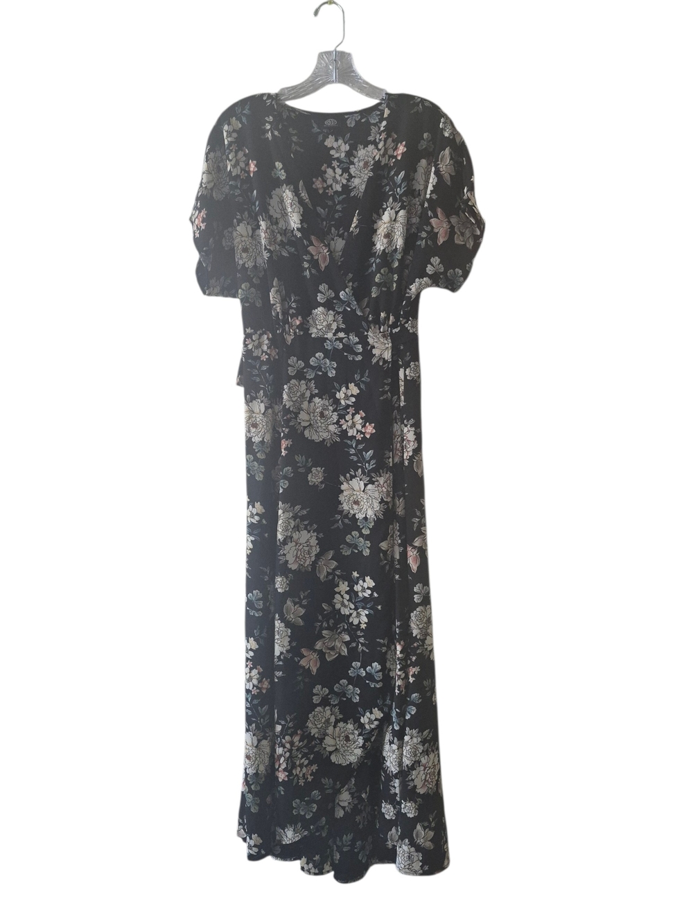 ​Bobeau Wrap Dress Women's M Black Floral Boho Cottagecore Soft Stretchy Summer